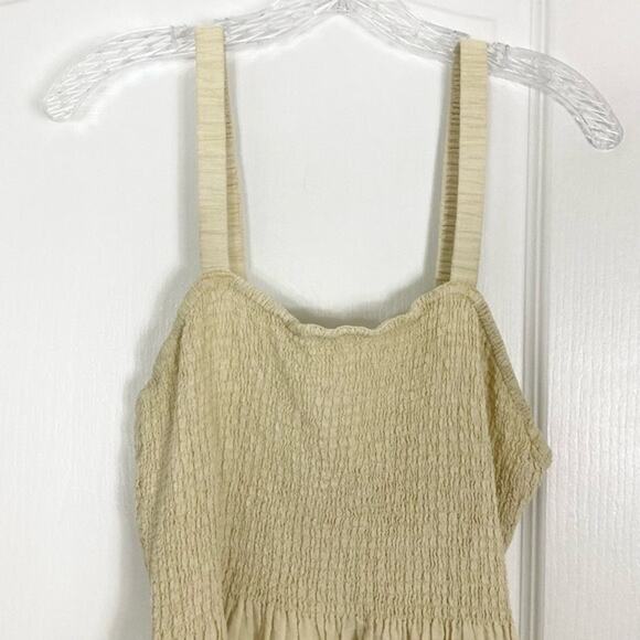 NWOT J CREW Dress XL Linen-Cotton Cream Fit&Flare Smocked Pleated Midi Straps - Picture 4 of 5